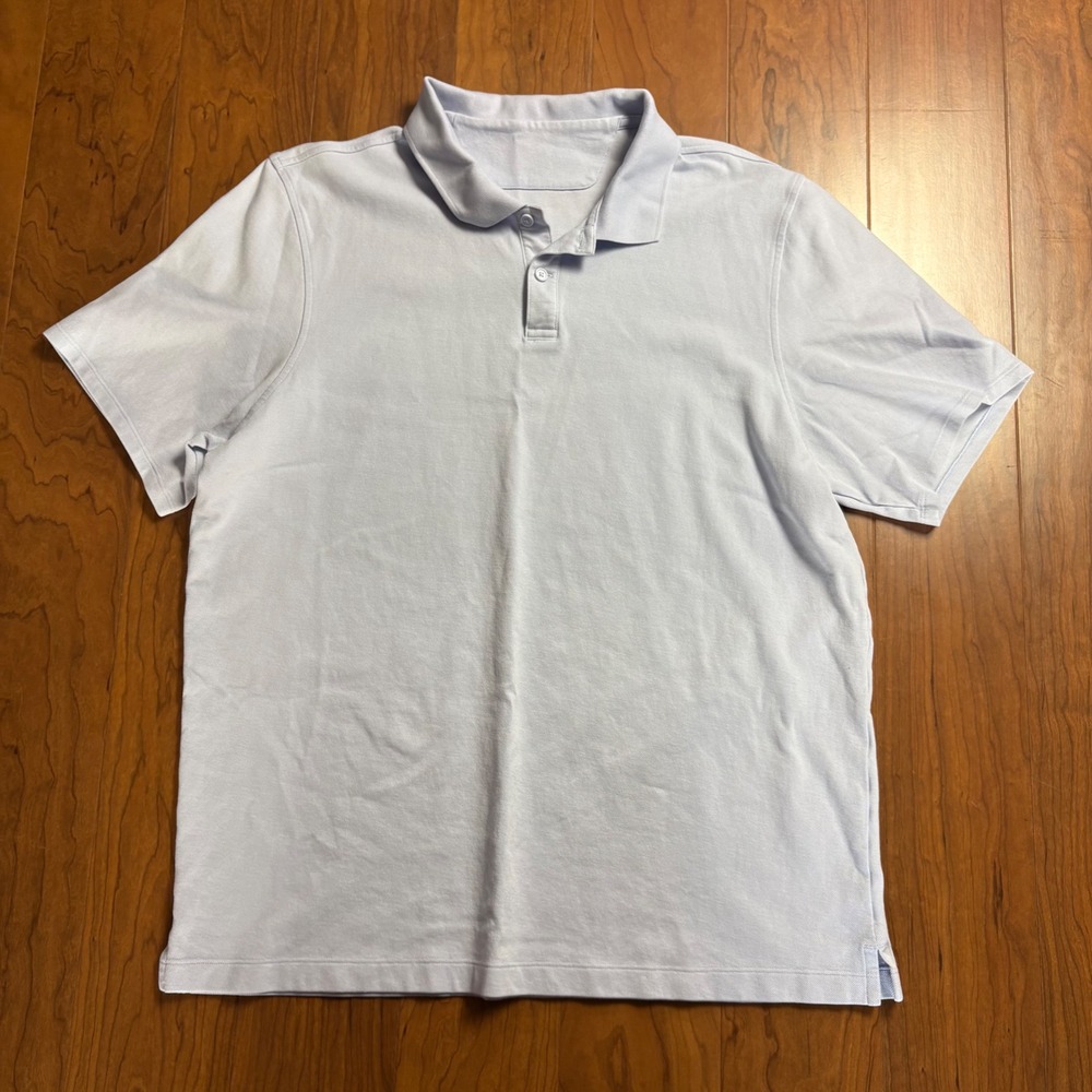 Lululemon Mens Pique Knit Short Sleeve Polo Shirt Light Blue XL